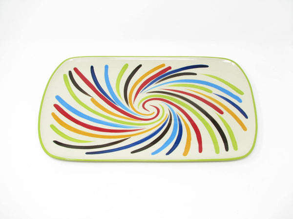 edgebrookhouse Modern Gail Pittman Ergon Tango Hand-Painted Ceramic Platter with Multicolor Swirl Design