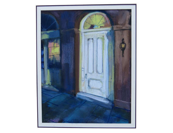 Original James Michalopoulos Chalk Sketching of Artist's Exterior Showroom