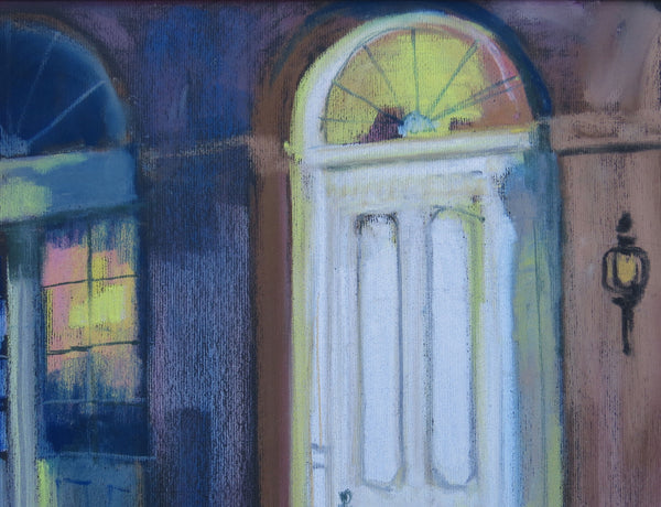 Original James Michalopoulos Chalk Sketching of Artist's Exterior Showroom