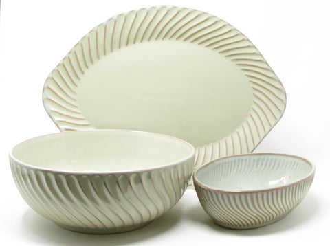 Portmeirion Café Collection Serving Bowls and Platter with Raised Swirl Design - 3 Pieces