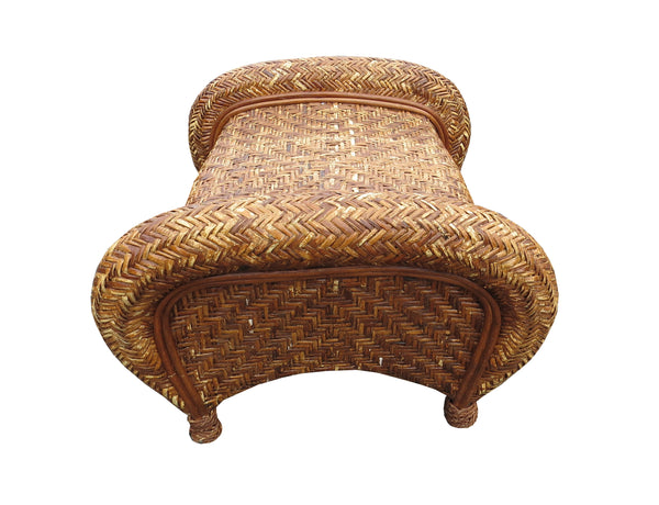 Pottery Barn Malabar Woven Wicker Rattan Lounge Chairs and Ottoman - 3 Pieces