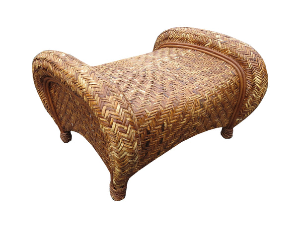 Pottery Barn Malabar Woven Wicker Rattan Lounge Chairs and Ottoman - 3 Pieces