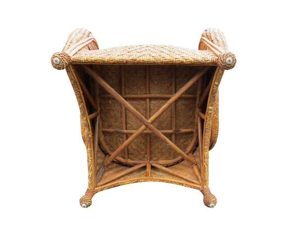 Pottery Barn Malabar Woven Wicker Rattan Lounge Chairs and Ottoman - 3 Pieces