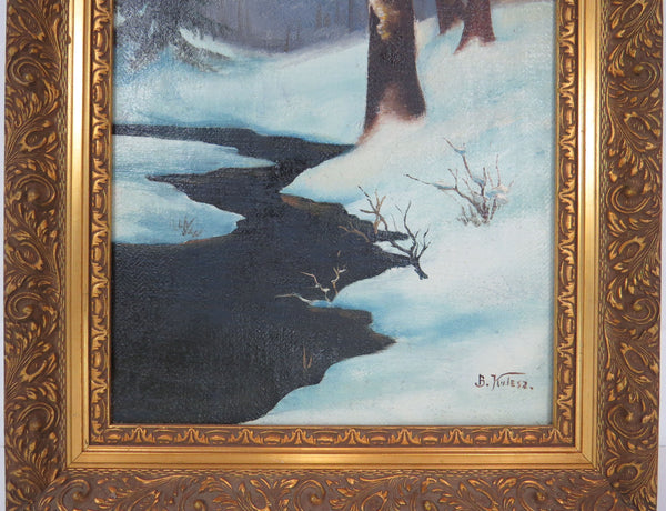 edgebrookhouse - Vintage 1930s Oil on Canvas Landscape Winter Scene by B Kulesz - Set of 11
