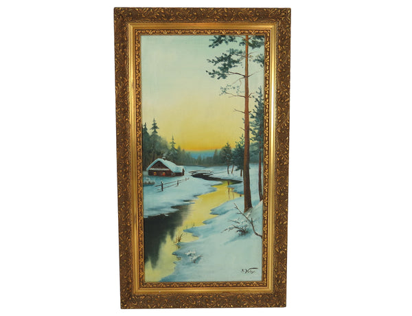 edgebrookhouse - Vintage 1930s Oil on Canvas Landscape Winter Scene by B Kulesz - Set of 3