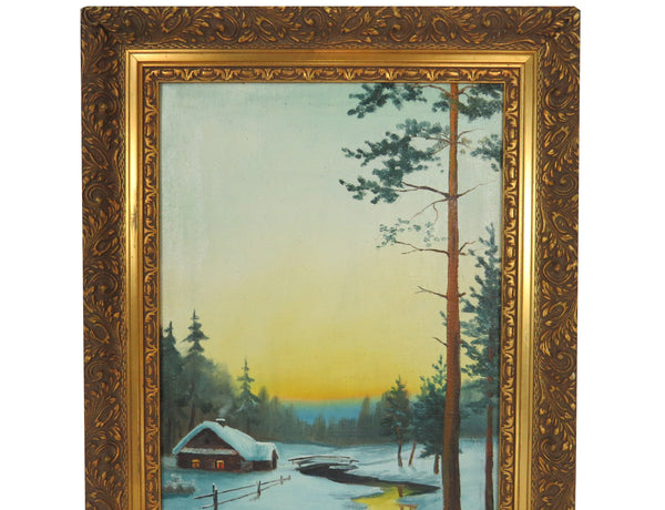 edgebrookhouse - Vintage 1930s Oil on Canvas Landscape Winter Scene by B Kulesz - Set of 4