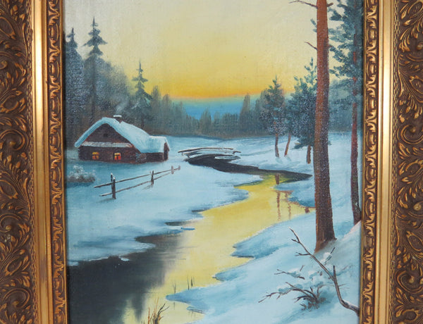 edgebrookhouse - Vintage 1930s Oil on Canvas Landscape Winter Scene by B Kulesz - Set of 5