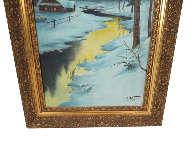 edgebrookhouse - Vintage 1930s Oil on Canvas Landscape Winter Scene by B Kulesz - Set of 6
