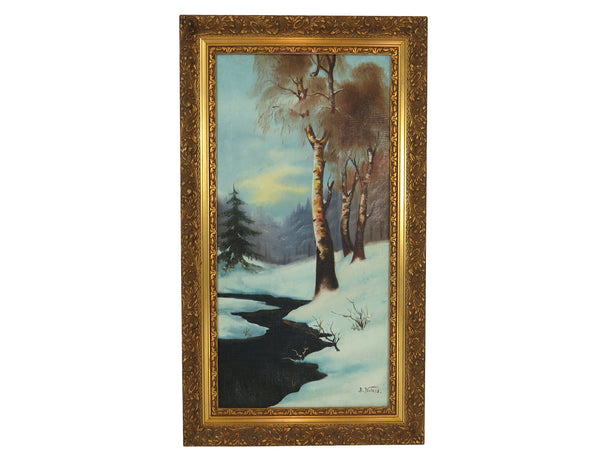 edgebrookhouse - Vintage 1930s Oil on Canvas Landscape Winter Scene by B Kulesz - Set of 8
