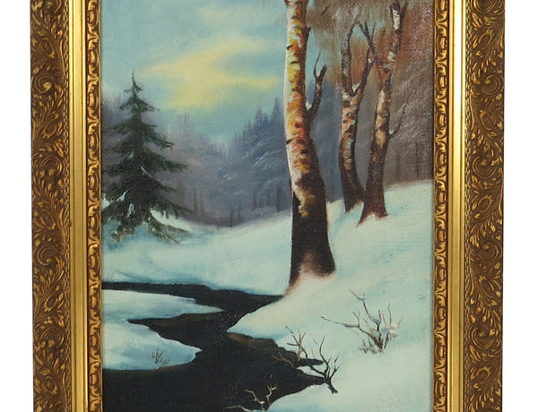 edgebrookhouse - Vintage 1930s Oil on Canvas Landscape Winter Scene by B Kulesz - Set of 10