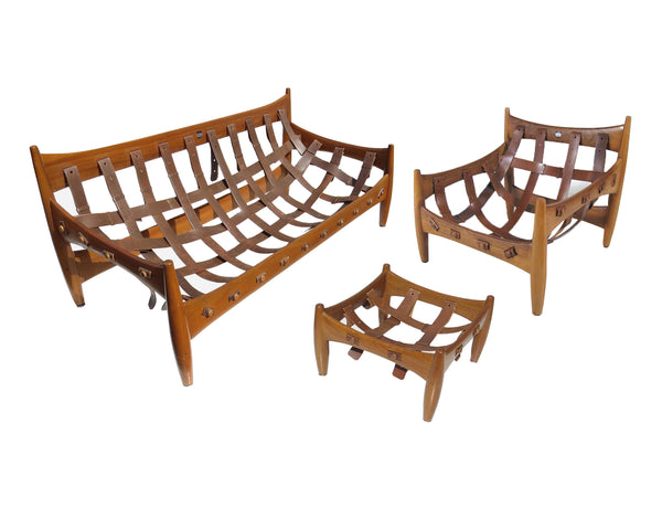 Vintage 1950s Brazilian Modern Sergio Rodrigues "Sheriff" Sofa, Lounge Chair & Ottoman - 3 Pieces
