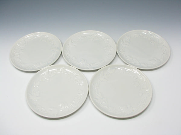 edgebrookhouse Vintage 1950s Brock California Ironstone Bread Plates with Embossed Leaves - 5 Pieces