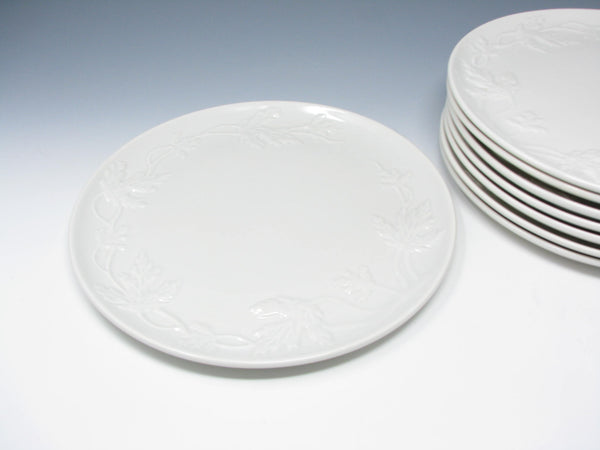 edgebrookhouse Vintage 1950s Brock California Ironstone Dinner Plates with Embossed Leaves - 8 Pieces