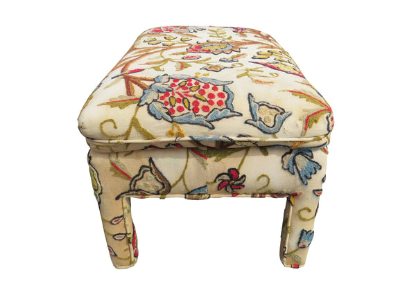 edgebrookhouse - Vintage 1960s Parsons Style Needlepoint Stool / Ottoman Featuring Floral and Foliage Pattern