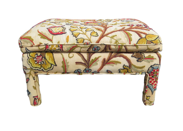 edgebrookhouse - Vintage 1960s Parsons Style Needlepoint Stool / Ottoman Featuring Floral and Foliage Pattern