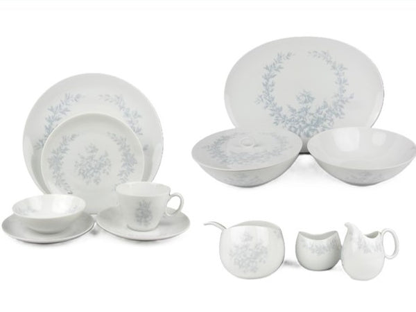 Vintage 1960s Raymond Loewy for Rosenthal Continental Rose Damask Dinnerware Set - 76 Pieces