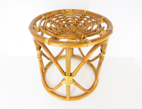edgebrookhouse Vintage 1970s Bamboo and Rattan Round Side Table or Stool