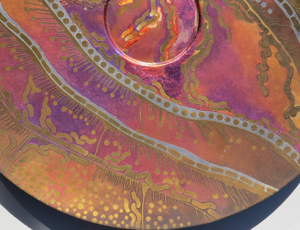 Vintage 1970s Lee and Naomi Peck Large Wall Art Metal Charger Signed by Both Artists