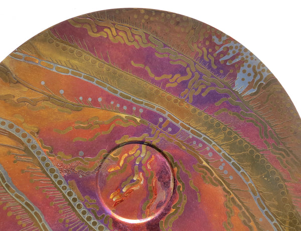 Vintage 1970s Lee and Naomi Peck Large Wall Art Metal Charger Signed by Both Artists