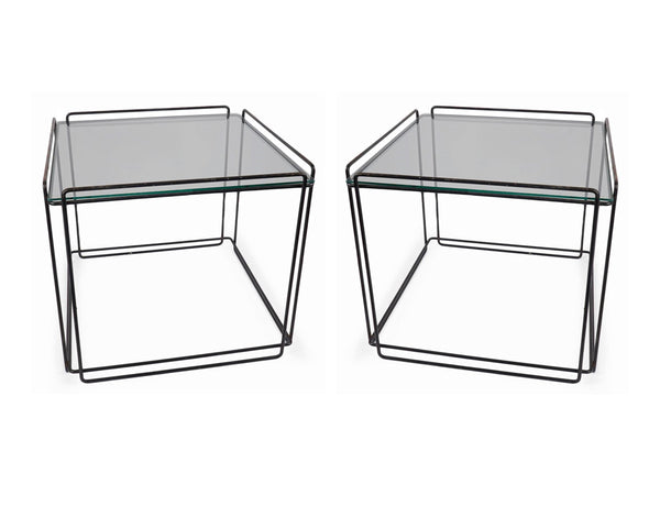 Vintage 1970s Max Sauze Isosceles End Tables With Smoked Glass Top - a Pair