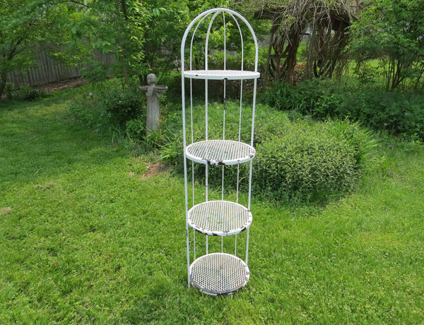 edgebrookhouse Vintage 1970s Solid Wrought Iron 4-Tier Dome Top Plant Stand / Shelving