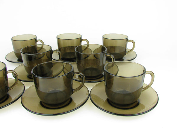 edgebrookhouse - Vintage 1970s Vereco France Smoke Brown Glass Dinnerware Set - 40 Pieces