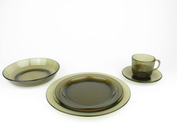 edgebrookhouse - Vintage 1970s Vereco France Smoke Brown Glass Dinnerware Set - 40 Pieces