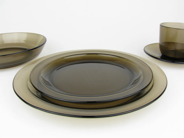 edgebrookhouse - Vintage 1970s Vereco France Smoke Brown Glass Dinnerware Set - 40 Pieces