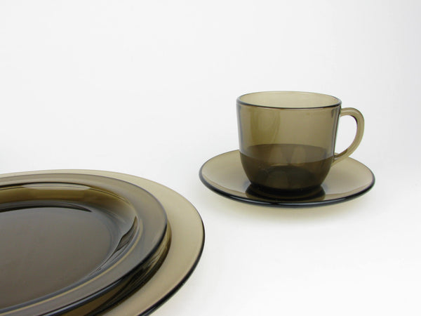 edgebrookhouse - Vintage 1970s Vereco France Smoke Brown Glass Dinnerware Set - 40 Pieces