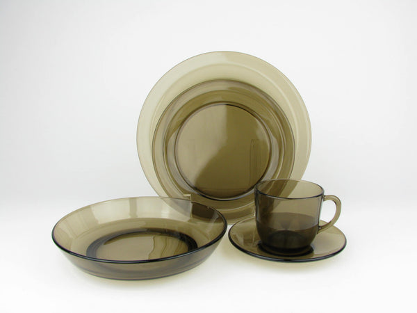 edgebrookhouse - Vintage 1970s Vereco France Smoke Brown Glass Dinnerware Set - 40 Pieces