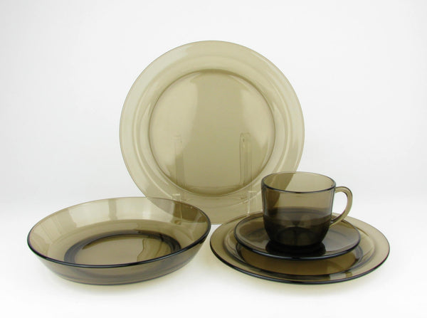 edgebrookhouse - Vintage 1970s Vereco France Smoke Brown Glass Dinnerware Set - 40 Pieces