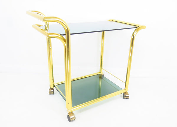 edgebrookhouse - Vintage 1980s Brass and Smoked Glass 2-Tier Bar Cart
