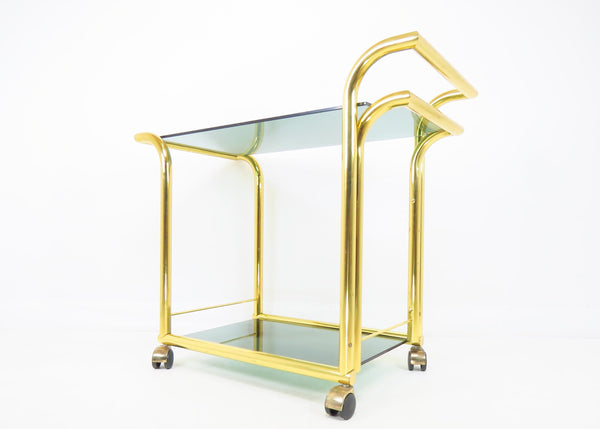 edgebrookhouse - Vintage 1980s Brass and Smoked Glass 2-Tier Bar Cart