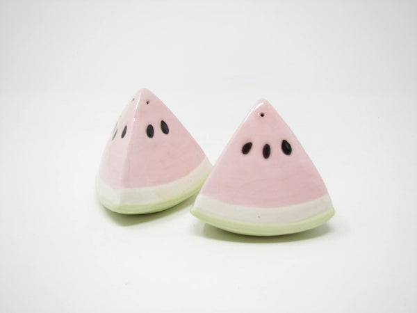 Vintage 1980s Ceramic Watermelon Shaped Salt & Pepper Shakers