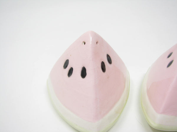 Vintage 1980s Ceramic Watermelon Shaped Salt & Pepper Shakers