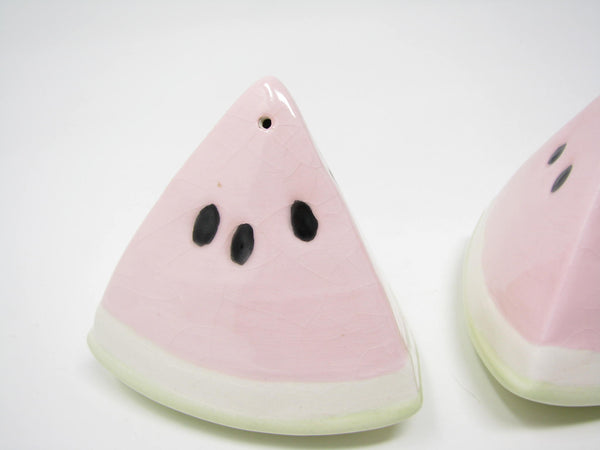 Vintage 1980s Ceramic Watermelon Shaped Salt & Pepper Shakers