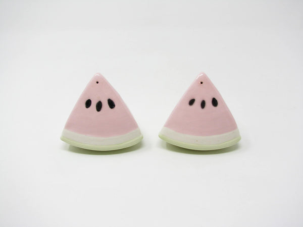 Vintage 1980s Ceramic Watermelon Shaped Salt & Pepper Shakers