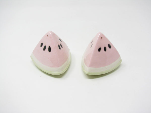 Vintage 1980s Ceramic Watermelon Shaped Salt & Pepper Shakers
