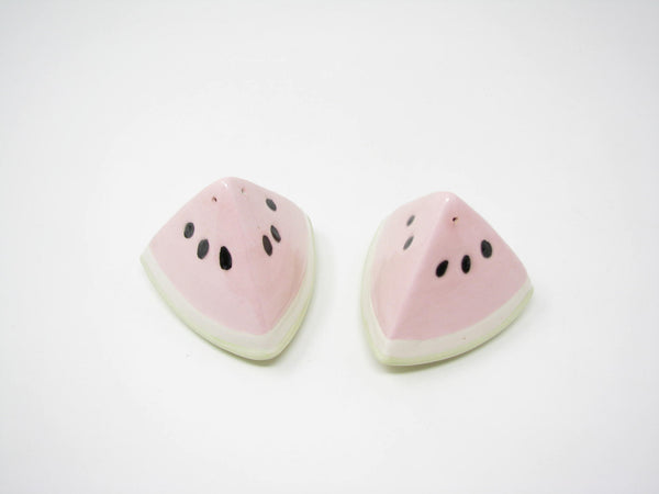 Vintage 1980s Ceramic Watermelon Shaped Salt & Pepper Shakers