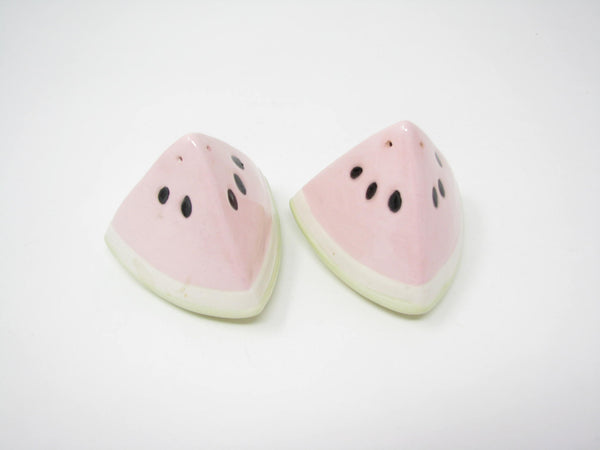 Vintage 1980s Ceramic Watermelon Shaped Salt & Pepper Shakers