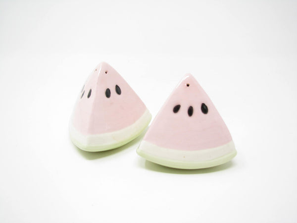 Vintage 1980s Ceramic Watermelon Shaped Salt & Pepper Shakers