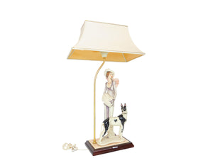 Vintage 1980s Italian Capodimonte Table Lamp by Giuseppe Armani - Lady With Great Dane Figurine