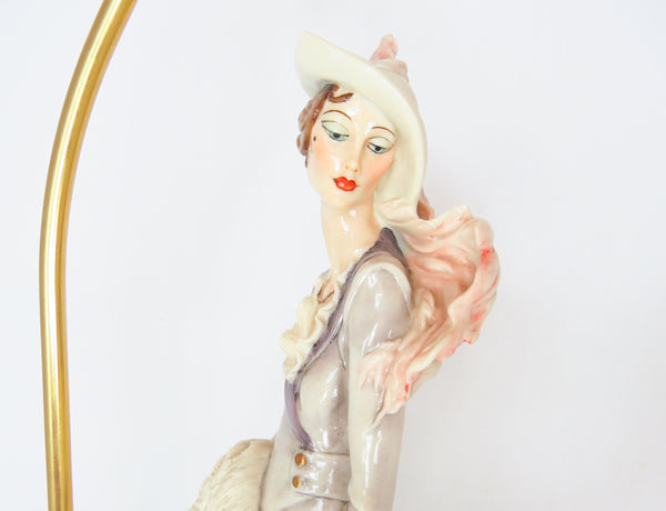 edgebrookhouse Vintage 1980s Italian Capodimonte Table Lamp by Giuseppe Armani - Lady With Great Dane Figurine