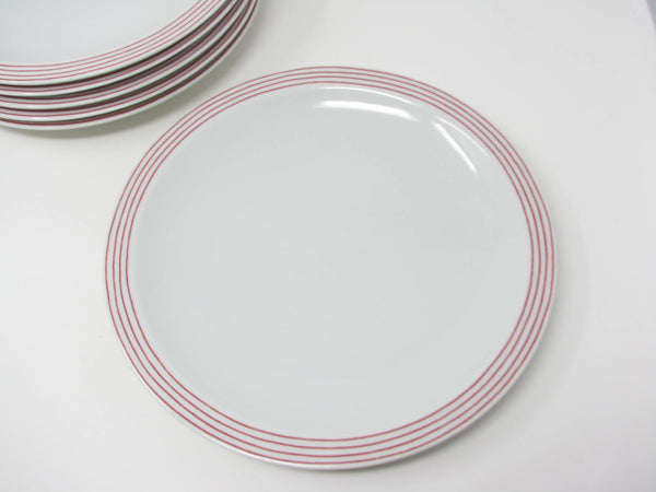 Vintage 1980s Sodahl Monaco West Germany Porcelain Dinner Plates with Red Rings for Crate & Barrel - 6 Pieces