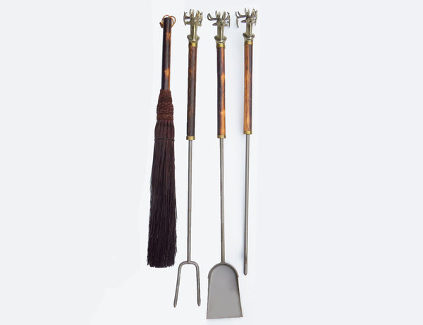 edgebrookhouse Vintage Adirondack Style Fire Tools With Bronze Elk or Stag Heads - 5 Pieces