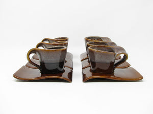 edgebrookhouse Vintage Al-Daya Demitasse Espresso Cups & Saucers with Drip Glaze and Wave Design - 12 Pieces