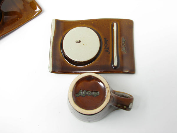 edgebrookhouse Vintage Al-Daya Demitasse Espresso Cups & Saucers with Drip Glaze and Wave Design - 12 Pieces