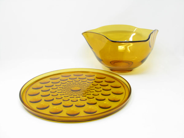edgebrookhouse - Vintage Amber Hobnail Glass Platter and Ruffled Serving Bowl - 2 Pieces
