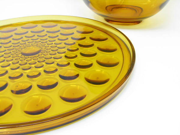 edgebrookhouse - Vintage Amber Hobnail Glass Platter and Ruffled Serving Bowl - 2 Pieces