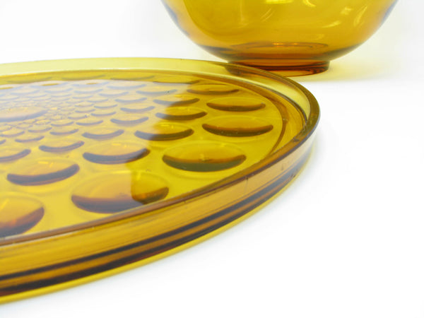 edgebrookhouse - Vintage Amber Hobnail Glass Platter and Ruffled Serving Bowl - 2 Pieces